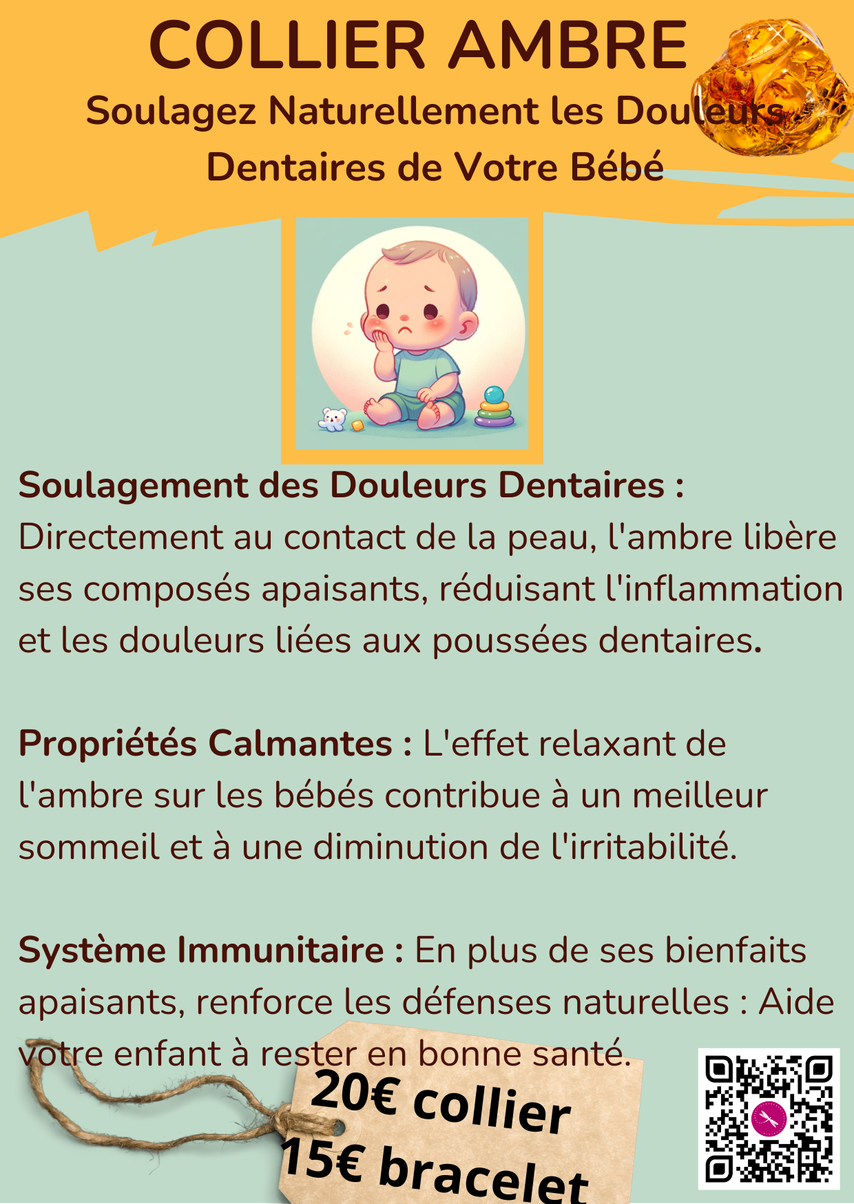 Ambre : collier et bracelet pour Bébé : Soulager naturellement les petits maux